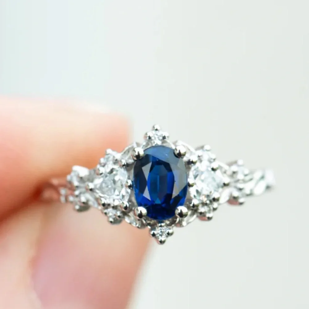 14k White Gold Plated Briar Rose Sapphire Ring Size 6